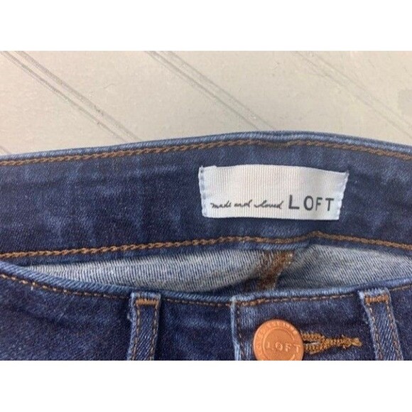Loft Size 0 25 Womens Jeans Curvy Skinny Stretch Dark Low Rise Raw Hem Distress - Picture 4 of 5